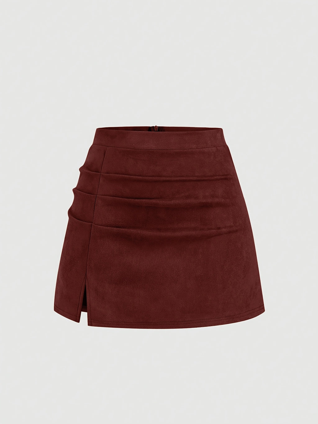 Women's Autumn\Winter New Vintage Italian Fashion Casual Deer Velvet Pleated Skirt, Solid Wine Red Pleated Midi Skirt
