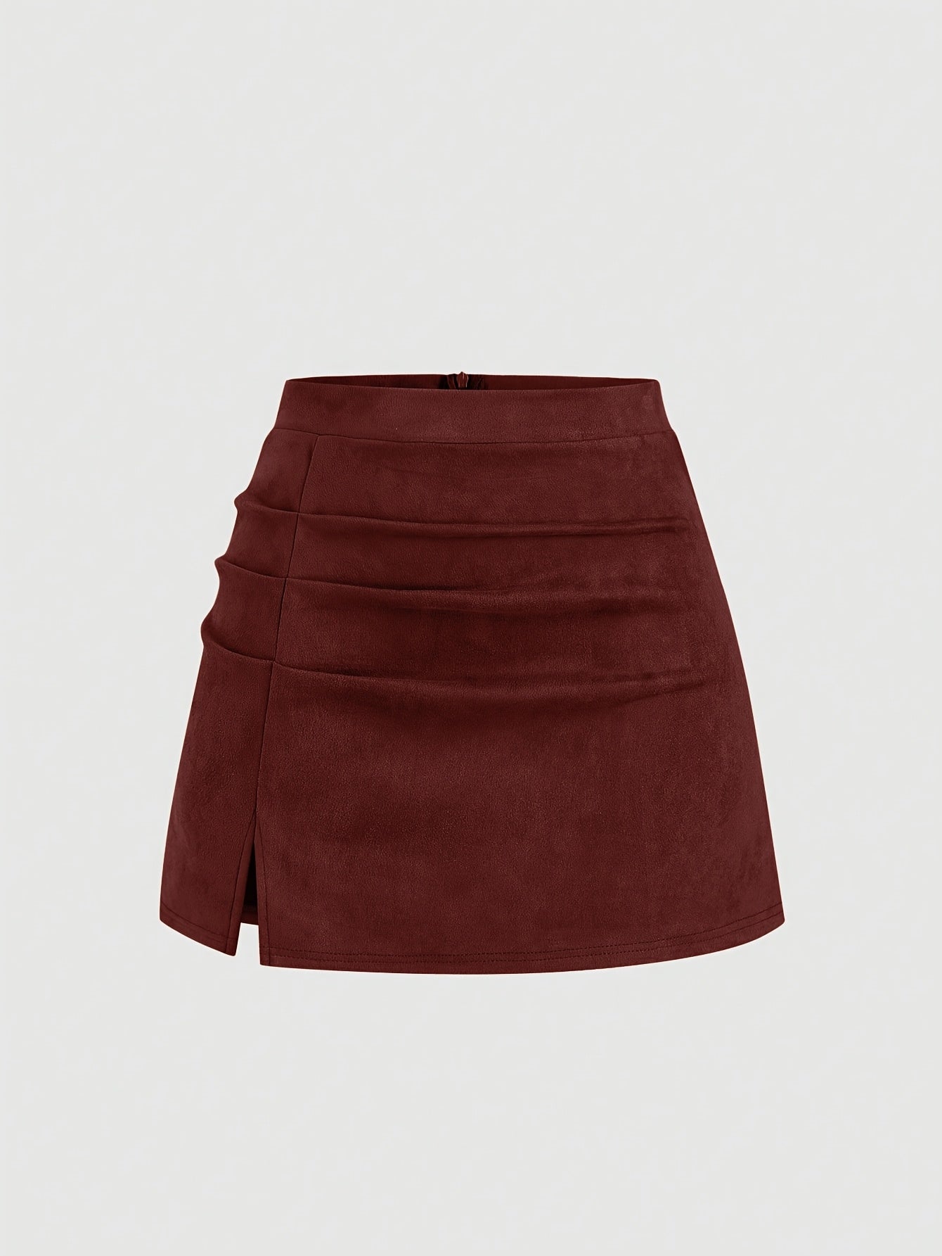 Women's Autumn\Winter New Vintage Italian Fashion Casual Deer Velvet Pleated Skirt, Solid Wine Red Pleated Midi Skirt