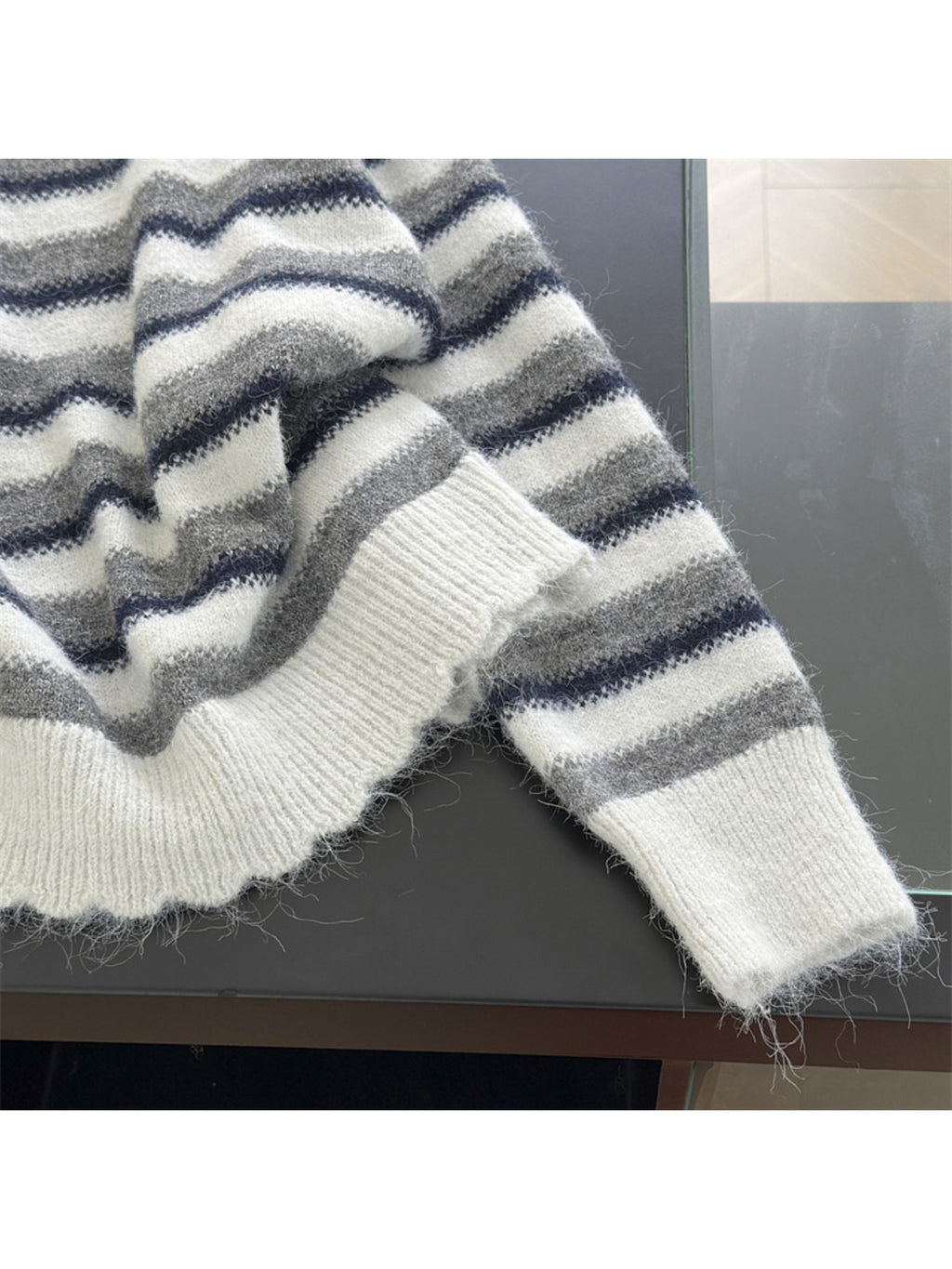 Autumn and Winter Women'S Simple and Versatile Striped Crew Neck Pullover Long-sleeve Sweater | Casual Style, Solid Color Pattern