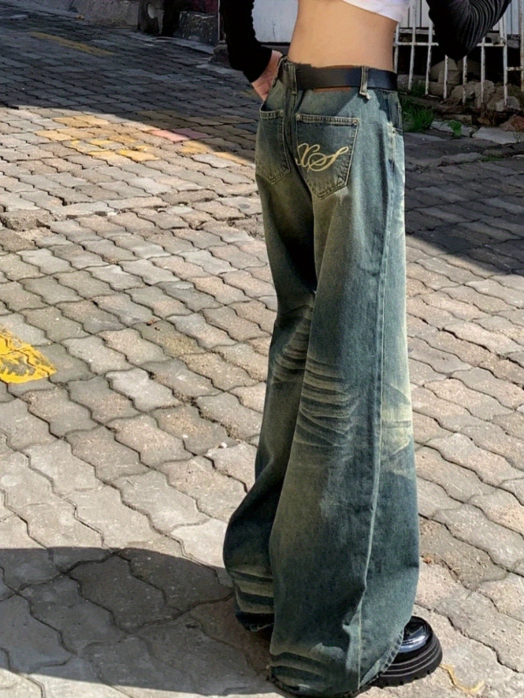 American Retro Hot Jeans Women, Spring and Autumn New High Street Low Waist Distressed Loose Wide-Leg Floor-Length Pants Trendy