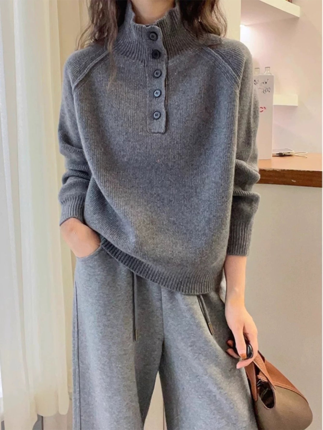 Winter Sweater - High Neck Turtleneck Button-Front Closure, Loose Fit Soft Warm Pullover Sweaters, One-Size-Fits-Most Color Block design for Office, Date Night & Cold Weather