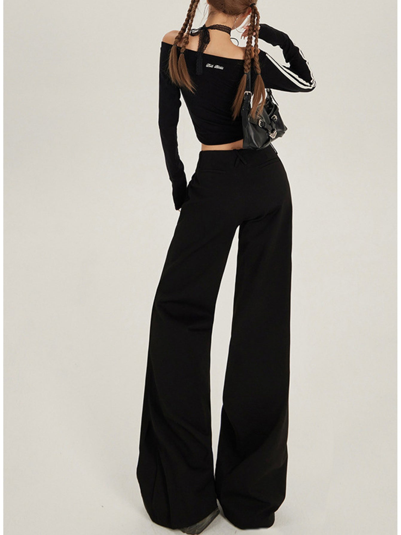 Retro Low-Rise Wide-Leg Flared Trousers | Casual Solid Color, All-Season
